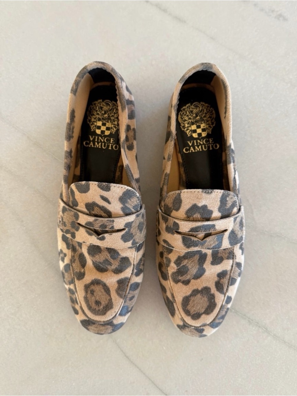 Vince Camuto Macinda Leopard Suede Penny Loafers Brown Womens 6